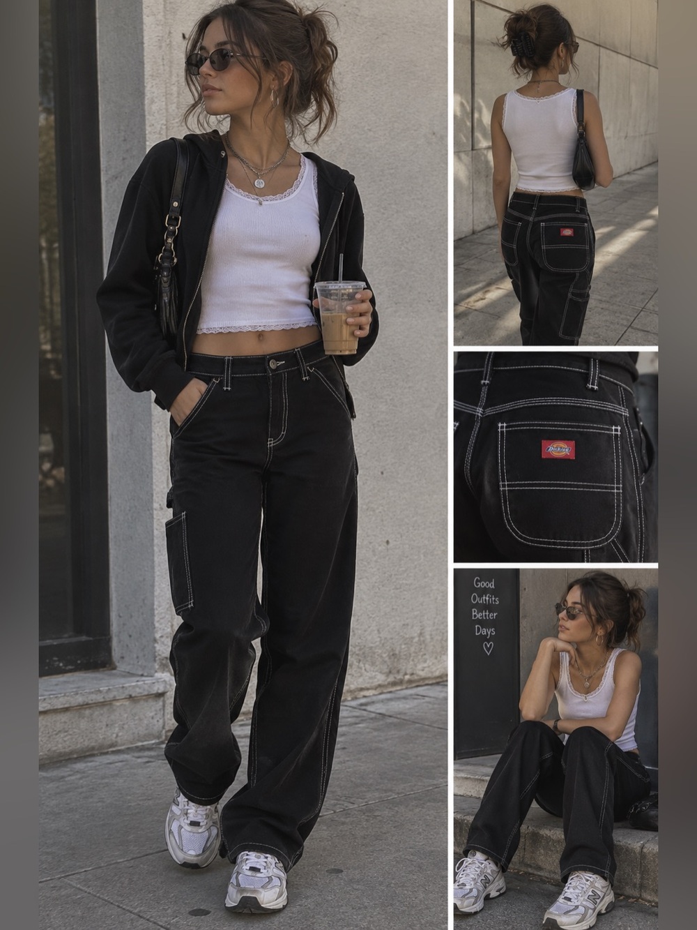 Dickies Black Pants with White Accents